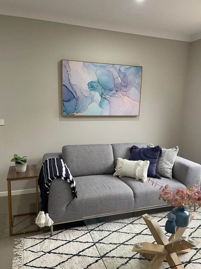 decorated couch staging